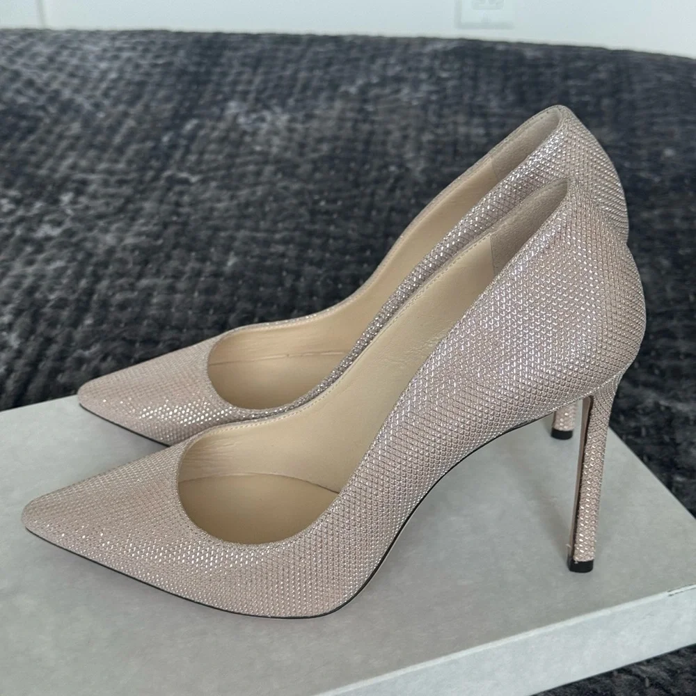 Jimmy Choo Women's Pumps - Ballet Pink Glitter Mesh on Suede, 38.5 NWT - Picture 4 of 8